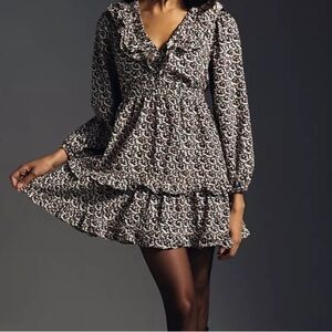 PILCRO ANTROPOLOGIE TIERED CORDUROY DRESS LONG SLEEVE LARGE